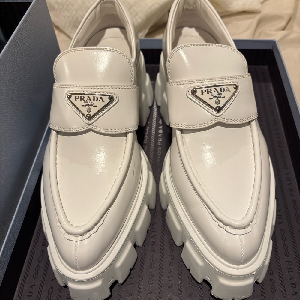 Prada Monolith brushed leather loafers 38